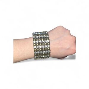 Unlisted Gold and Clear Rhinestone Wide Bracelet